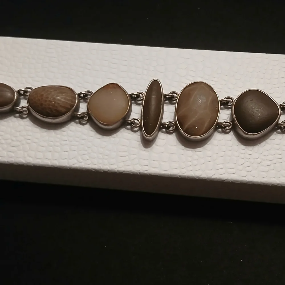 Terri Logan River Stone Toggle Clasp Bracelet Set In Genuine Silver - Picture 2 of 9